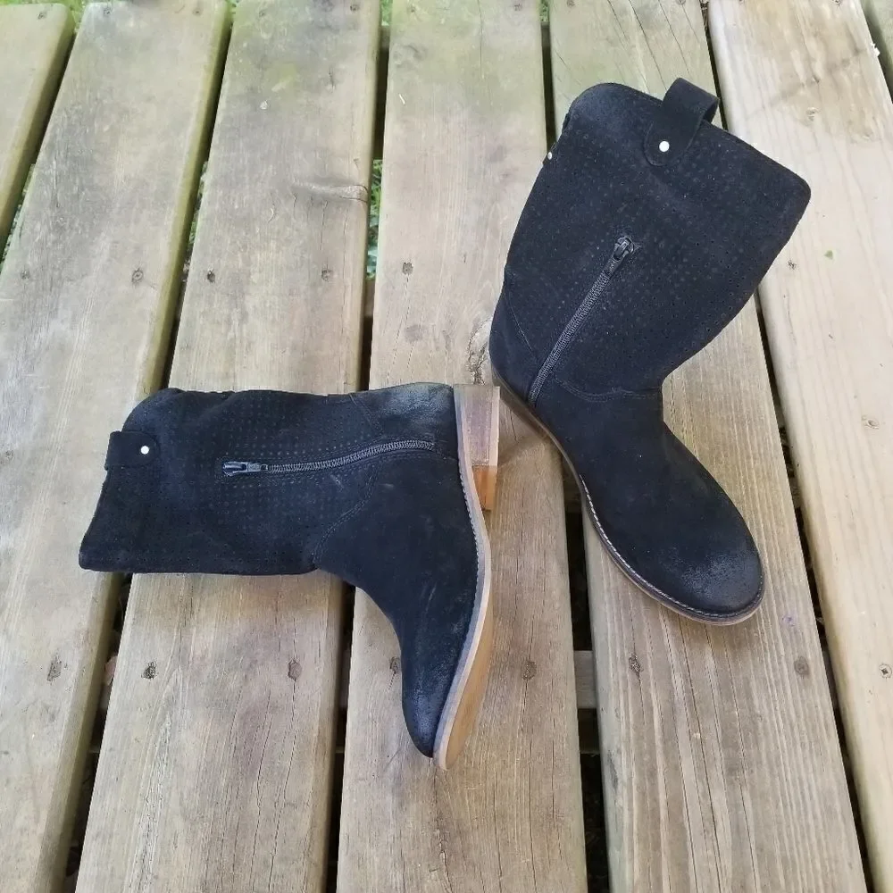 Rebels Trinity Black Suede Perforated Boots 7 Western Punk Rock Grunge Moto Sexy